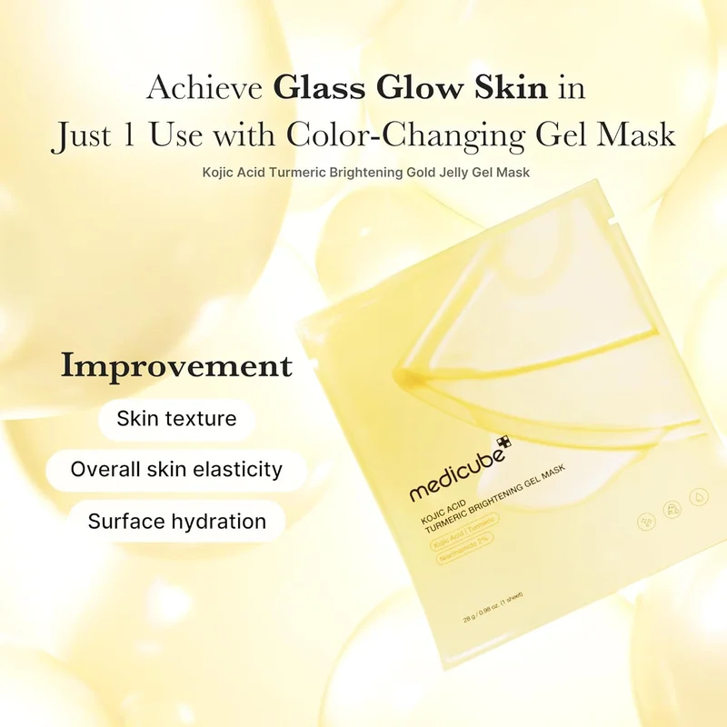 Medicube  Medicube Kojic Acid Turmeric Brightening Gold Jelly Gel Mask | Overnight Face Mask for Glass Glow Skin- Elasticity, Hydrating, Firming and Moisturizing | Korean Skincare, 28g x 4ea for Women | Best Price UAE